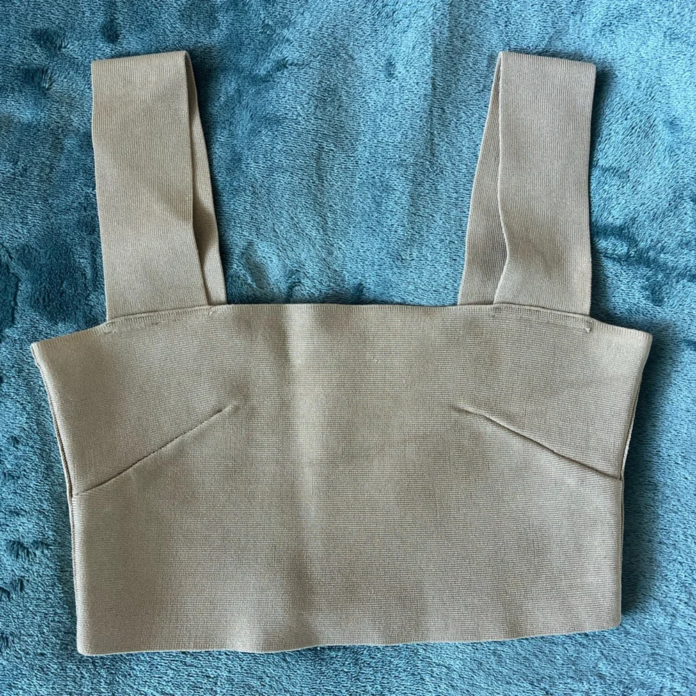 Aritzia Babaton Chance Bandage Crop Top in Gold Beige - Picture 2 of 4
